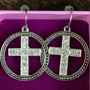 Crystal Cross in Circle French Wire Earrings